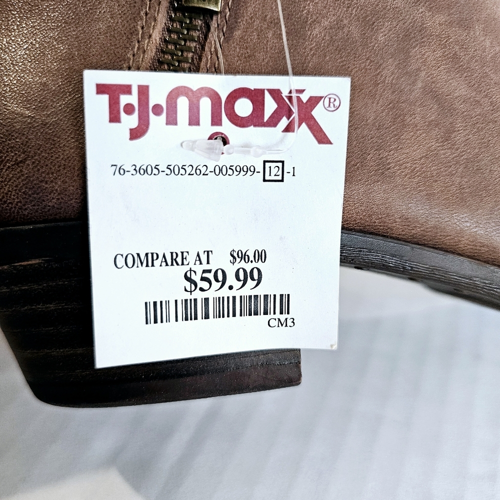 Lucky Brand Burklee booties size 6.5 brown leather zipper sides stacked heel NWT - Picture 14 of 15